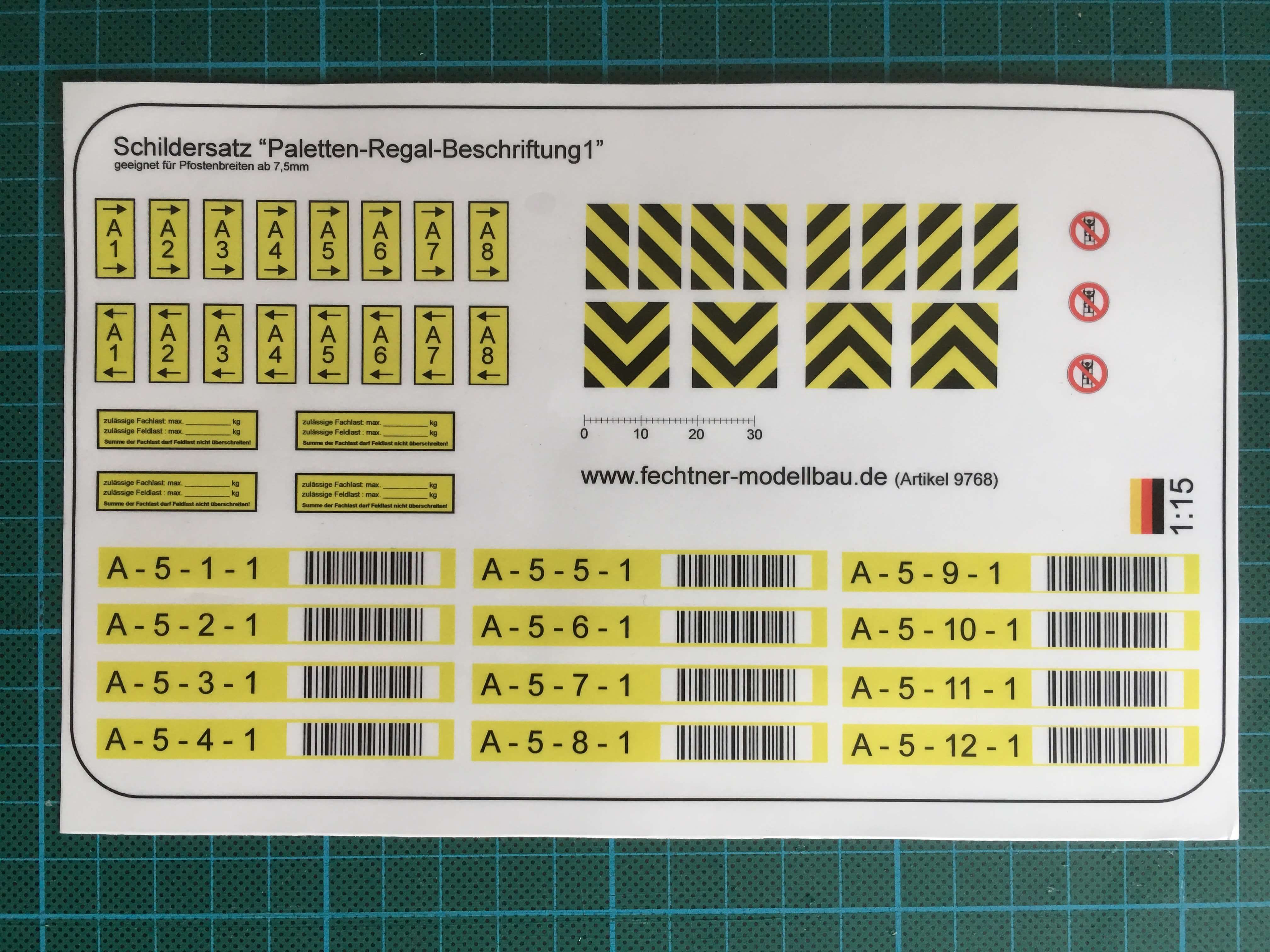 Decalbogen Palettenregal